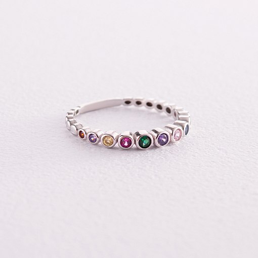 Каблучка з різнокольоровими фіанітами (біле золото) к07130 4