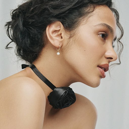 Серьги - кольца с жемчугом (желтое золото) с08359 4