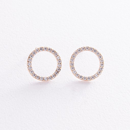 Серьги - пусеты "Круговорот" с фианитами 1.2 см (желтое золото) с08399