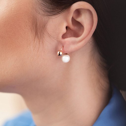 Серьги "Шарики" с жемчугом (красное золото) с08349 2