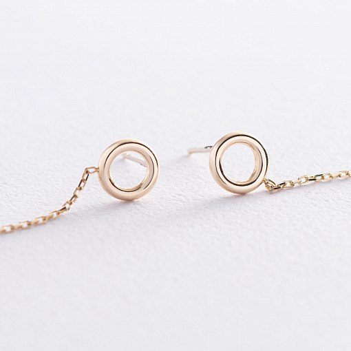 Серьги "Кружочки" на цепочке в желтом золоте с07231 3