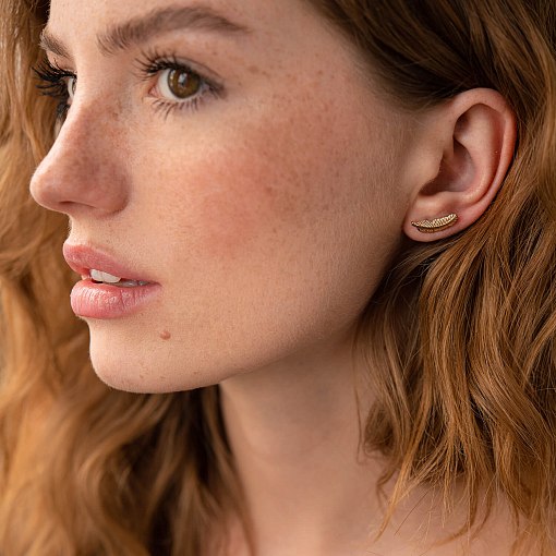 Золотые серьги - пусеты "Перышки" с07903 2