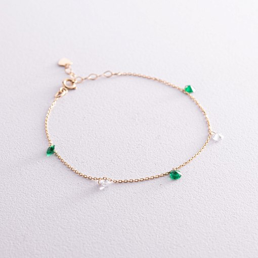 Браслет в желтом золоте (зеленые и белые фианиты) б05138