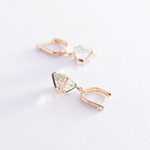 Золотые серьги "Влечение" с зеленым аметистом с08528 6