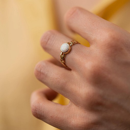 Кольцо "Цепочка" с синт. опалом (желтое золото) к07464 2