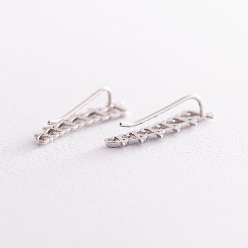 Серьги - клаймберы "Сердечки" в белом золоте с07123 2