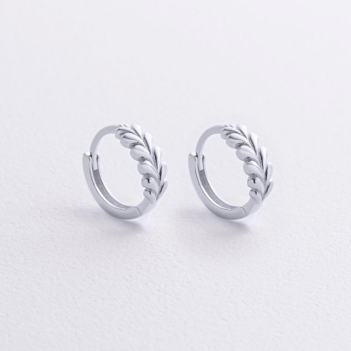 Серьги - кольца "Колоски" в белом золоте с09169