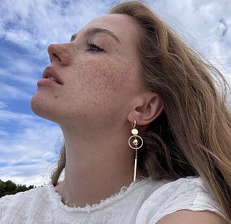 Золотые серьги "Солнце" на английской застежке с06532 №7