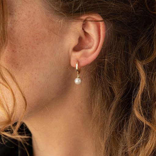 Серьги - кольца с жемчугом (желтое золото) с08359 11