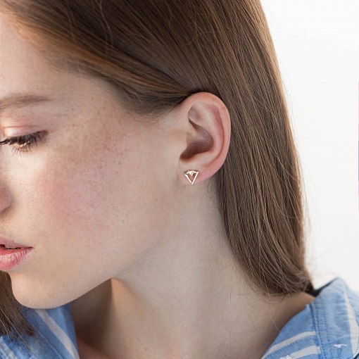Серьги-пусеты "Треугольники" из желтого золота с06997 3