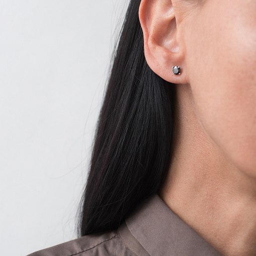 Золотые серьги-пусеты с черными фианитами с06233ч 6