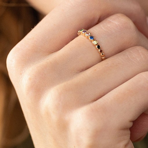 Каблучка з різнокольоровими фіанітами (червоне золото) к07133 4