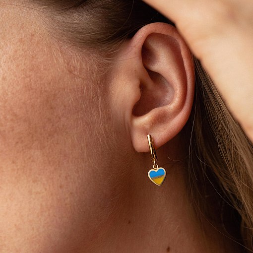 Серьги "С Украиной в сердце" в желтом золоте (голубая и желтая эмаль) с08097 4