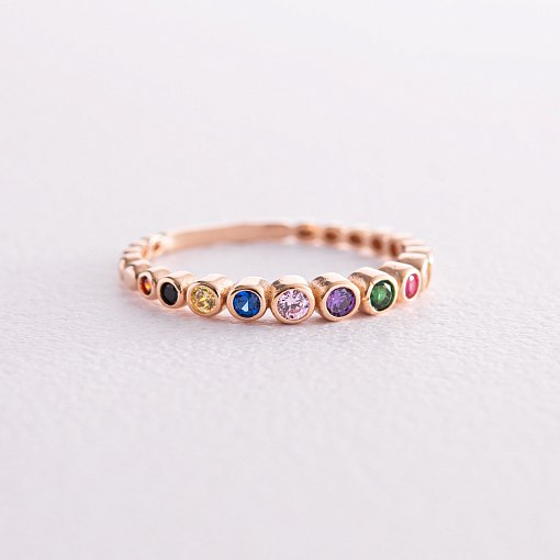 Каблучка з різнокольоровими фіанітами (червоне золото) к07133 5