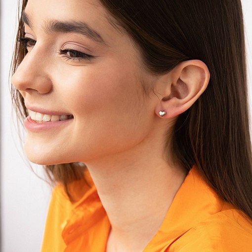 Серьги - пусеты "Сердечки" в белом золоте с08298 2