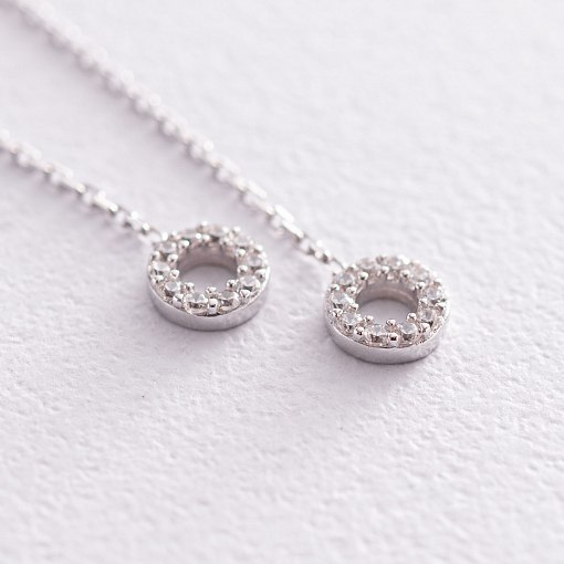 Серьги - пусеты "Кружочки" в белом золоте (фианиты) с07278 4