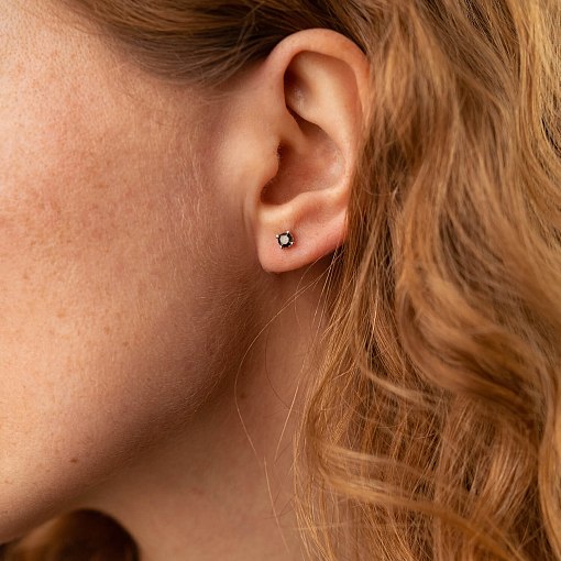 Золотые серьги - пусеты с черными бриллиантами сб0438y 4