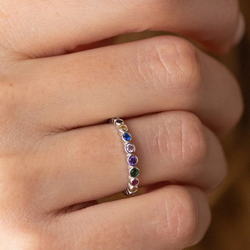 Каблучка з різнокольоровими фіанітами (біле золото) к07130 5