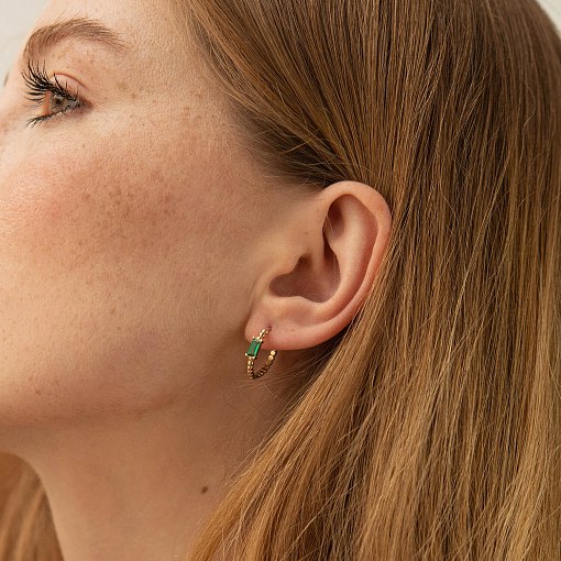 Золотые серьги - кольца "Аннабель" с синими фианитами с08498 2