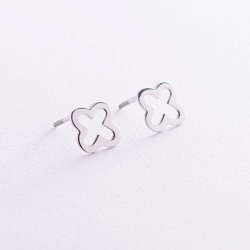 Серьги - пусеты "Клевер" (белое золото) с06987 2
