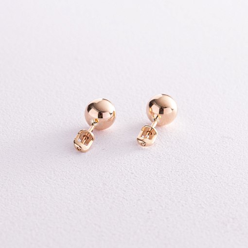 Серьги - пусеты "Шарики" в желтом золоте (0.8 см) с08056 4