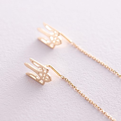 Серьги - протяжки "Герб Украины - Тризуб" (желтое золото) с08095 3