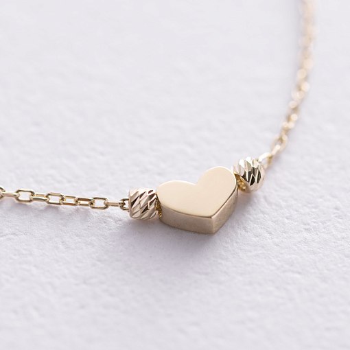 Браслет на ногу "Сердечко" в желтом золоте б05327 2