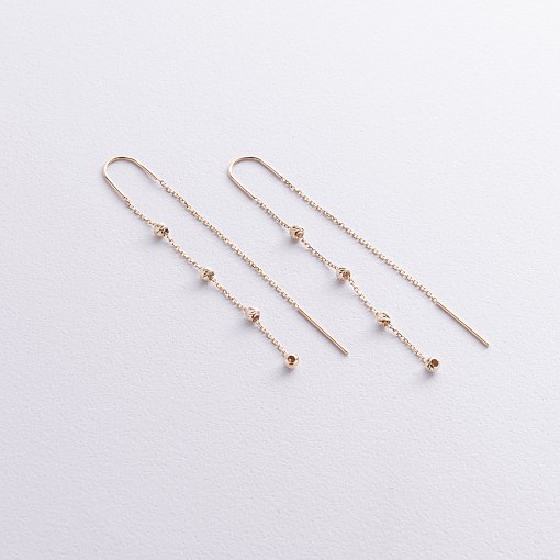 Серьги - протяжки с шариками (желтое золото) с09058