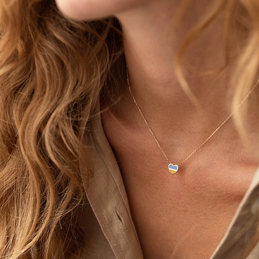 Колье "С Украиной в сердце" в желтом золоте (голубая и желтая эмаль) кол02263 5