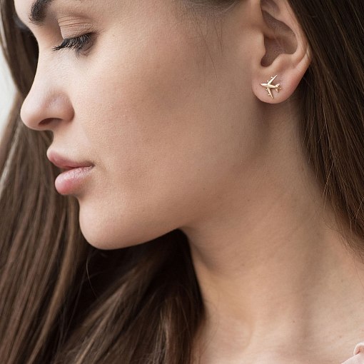 Серьги-пусеты "Самолетик" в желтом золоте с06697 5