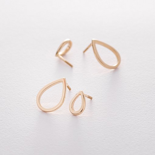 Серьги-пусеты Маленькие капельки в желтом золоте 1.1*0.8 см с06318 2