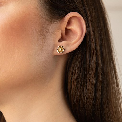 Серьги - пусеты "Подсолнухи" в желтом золоте с08307 2