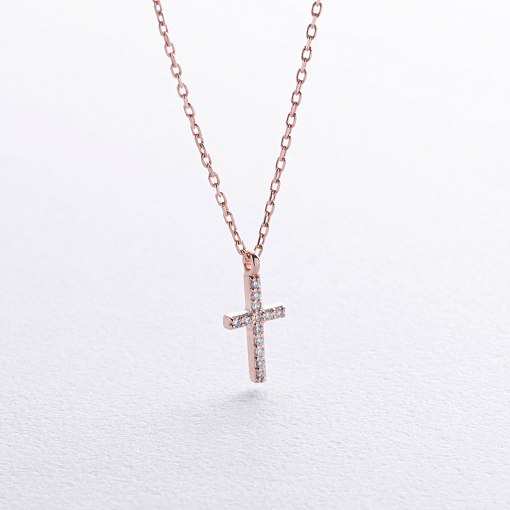Колье "Крестик" в красном золоте (бриллианты) колб0133м