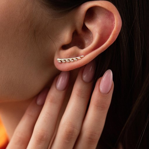 Серьги - клаймберы Листики в желтом золоте с05704 4