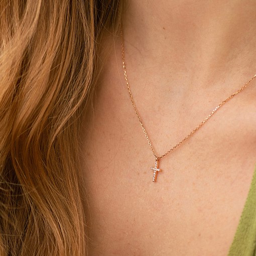 Колье "Крестик" в красном золоте (бриллианты) колб0133м 2