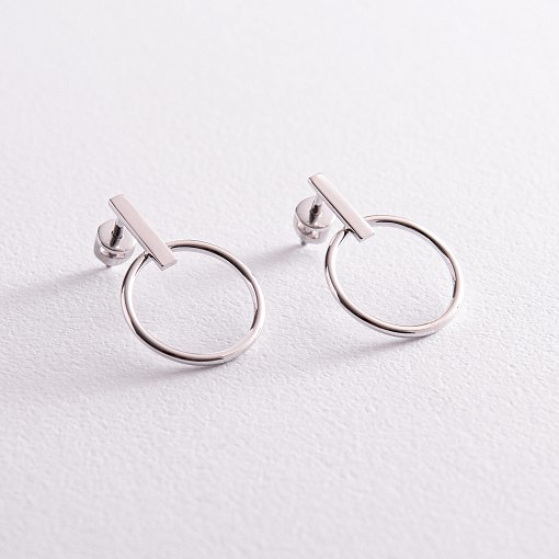 Серьги - пусеты "Уверенность" в белом золоте с06685 2