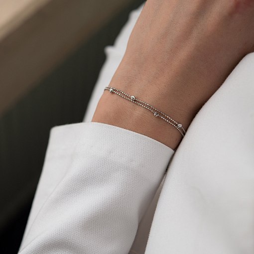 Двойной браслет "Шарики" в белом золоте б04757 2