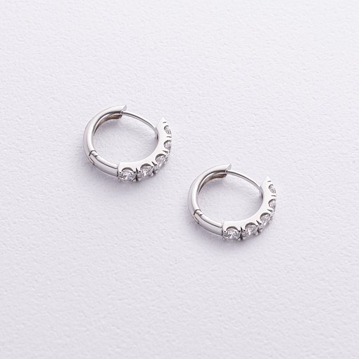 Серьги - кольца "Tracy" с фианитами (белое золото) с09188 3