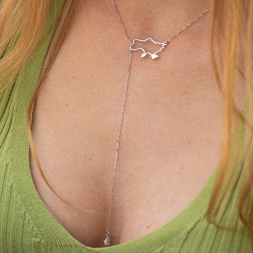 Золотое колье - галстук "Карта Украины" (куб. цирконий Swarovski в форме сердца) ?4050б