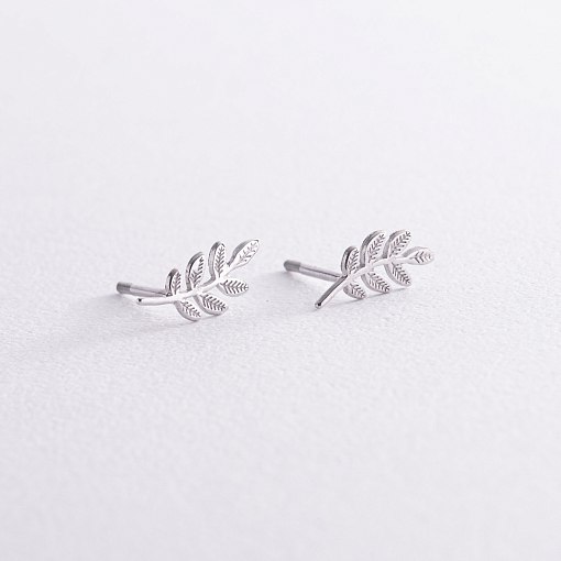 Серьги - пусеты "Веточки" в белом золоте с07014 2