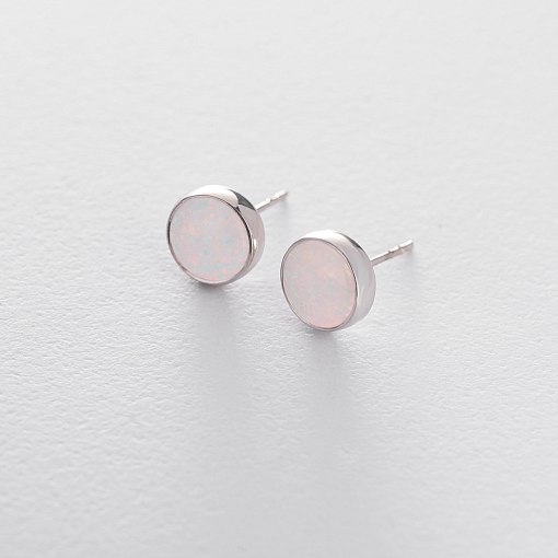 Золотые серьги-пусеты "Сияние" (синт. опал) 7 мм с05473 10