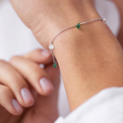 Браслет в белом золоте (зеленые и белые фианиты) б05136 4