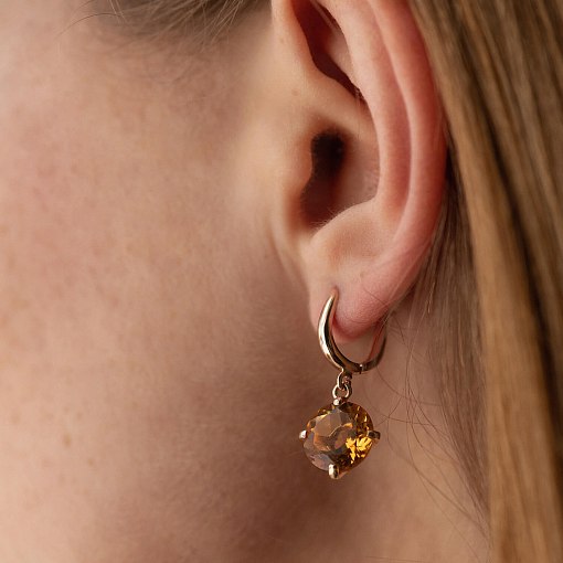 Золотые серьги "Влечение" с цитрином с05297 7