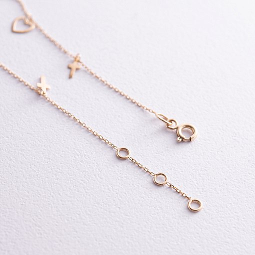 Браслет "Сердечки и крестики" на ногу (желтое золото) б05124 5