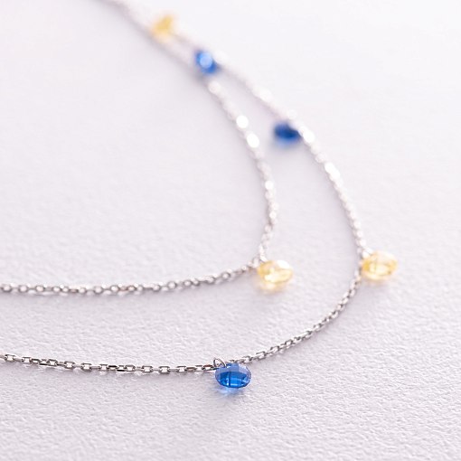 Двойное золотое колье "Украинка" (синие и желтые фианиты) кол02338 3