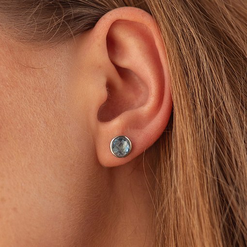 Сережки - пусети в золоті з блакитним топазом с06296 3