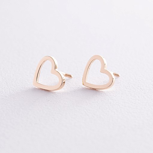 Серьги - пусеты "Сердечки" в желтом золоте с08171 3