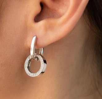 Серьги с кольцами в белом золоте (фианиты) с06519 №3