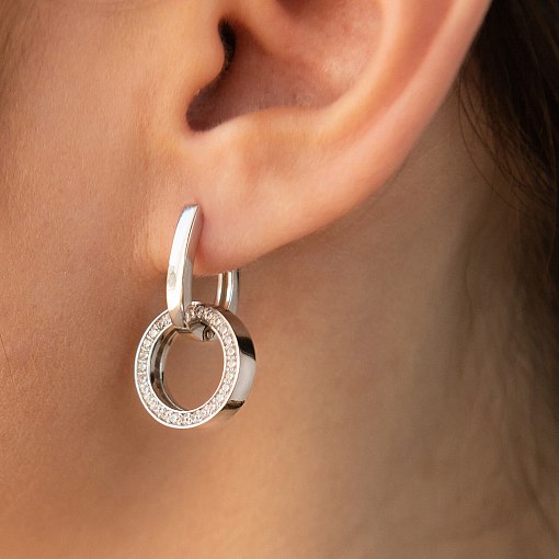 Серьги с кольцами в белом золоте (фианиты) с06519 3