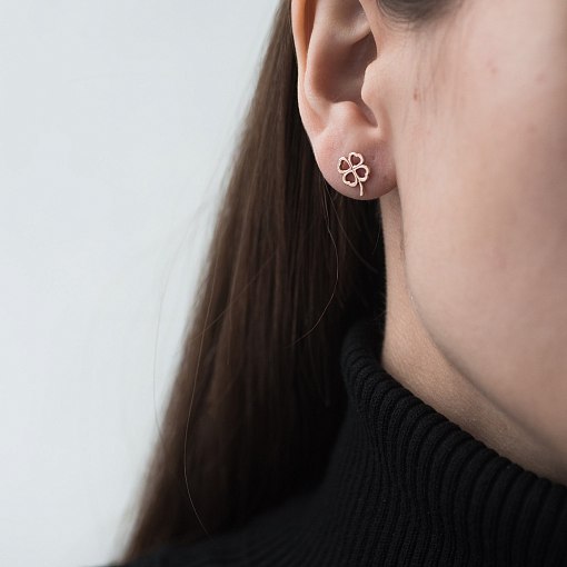 Серьги - пусеты "Клевер" из красного золота с06643 2